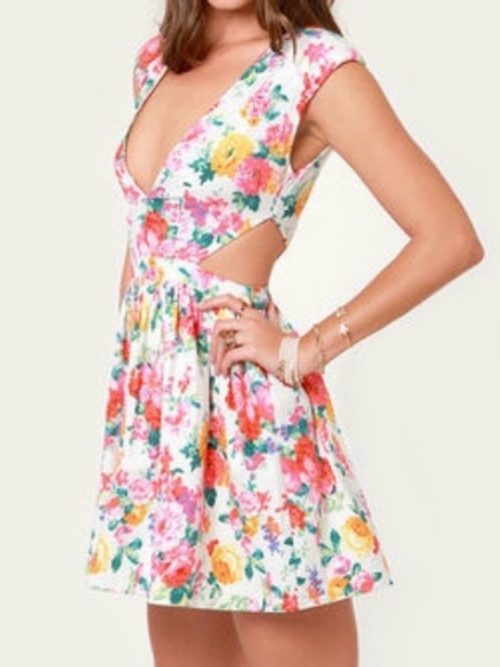 Mustard Seed White Floral Cutout Mini Dress
